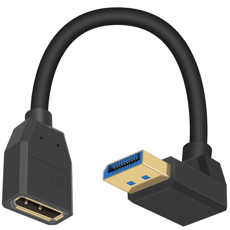 Poyiccot DisplayPort 1.4 Cable, 8K DisplayPort Extension Cable, 90 Degree Displayport 1.4 Extender Ultra HD DP to DP Extension Cable, up to 8K/60Hz, 4K/144Hz for Video/Audio, 15cm (Down Angle) - Image 1